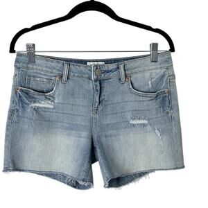 Aeropostale Womens Jean Shorts 9/10 Distressed Cut Off Light Wash Denim Low Rise